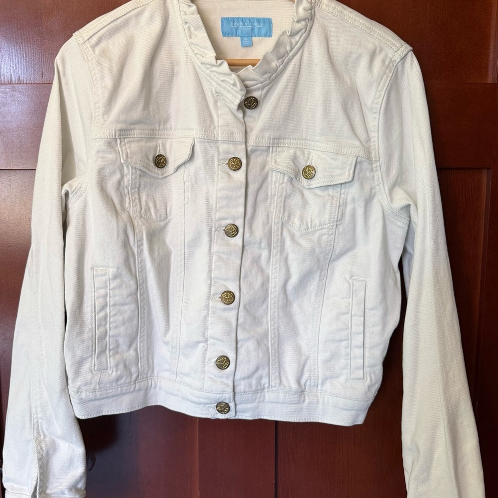 Draper James White Button-Front Jean Jacket with Brass Buttons